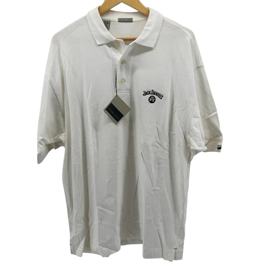 NWT Jack Daniels Polo Shirt Men's XL White Cutter‎ & Buck Golf Whiskey Bartender